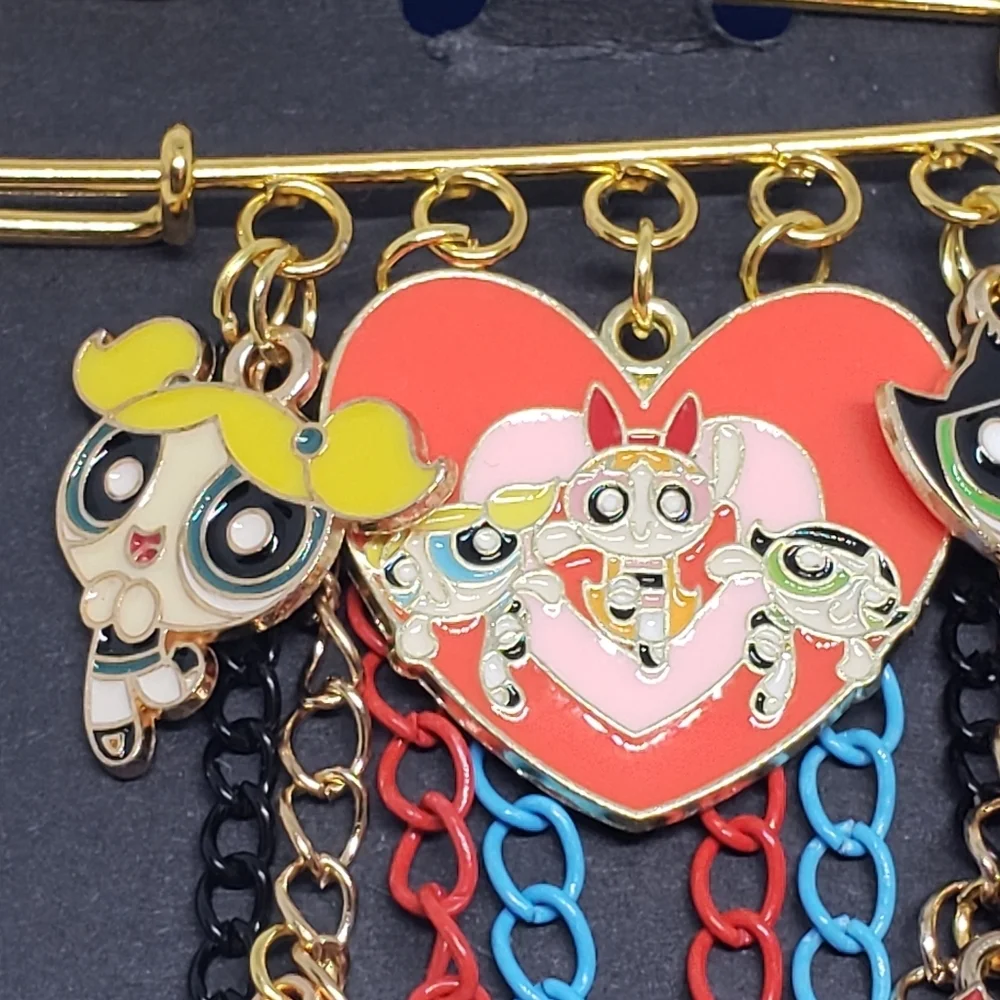 Handmade Blossom Bubbles Buttercup Powerpuff Girls Charm Safety Pin Brooch